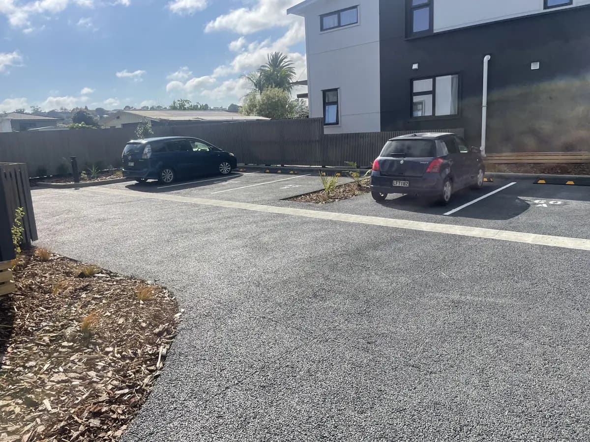 Carpark permeable-concrete surface finished in a light exposed texture